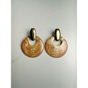 Vintage Disc Earrings 80's Marbled Orange Gold Disco Era Party Girl Jewelry